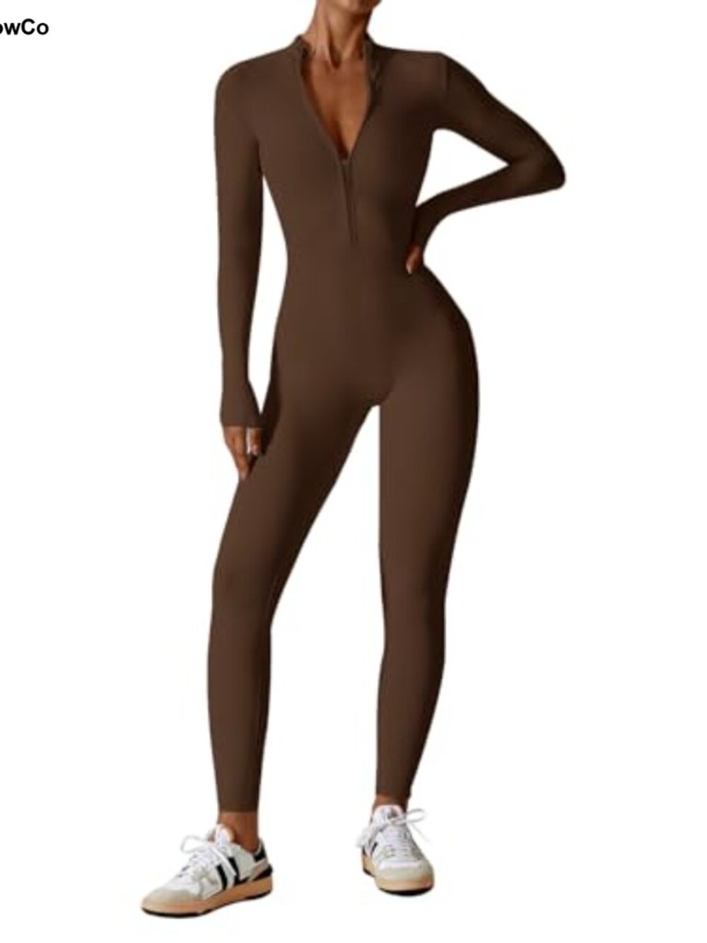 Women Long Sleeve Zip Up Bodycon Jumpsuit Workout Unitard Yoga Catsuit